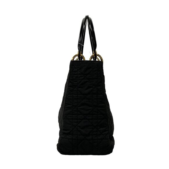 Auth DIOR/ChristianDior Lady Dior Medium Bag - Black Nylon Leather Handbag - Picture 6 of 16